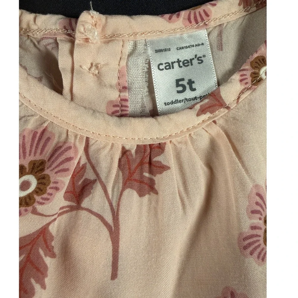 Carters Toddler Girls 5T Peach Floral Tiered Flutter‎ Sleeve Dress Cottagecore
